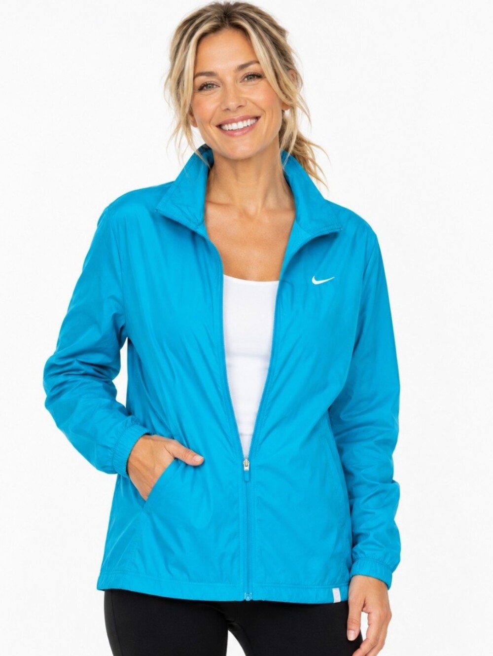 Nike Women's Polyester Teal Full-Zip Windbreaker Vented Back Jacket (Size: Med)